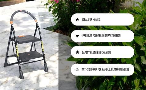 OBBO NISHIKA 2 Step Ladder for Home use Heavy Duty Steel with Wide ...