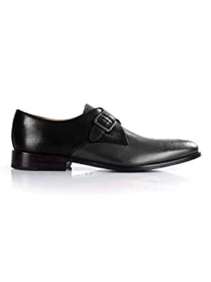 Buy RAPAWALK Men's Black Leather Single Strap Plain Medallion Monks ...