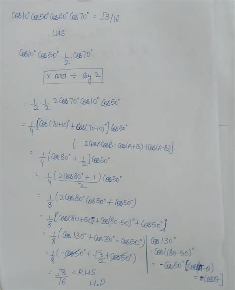 Prove that :cos 10° cos50° cos60° cos70°=√3/16 - Brainly.in