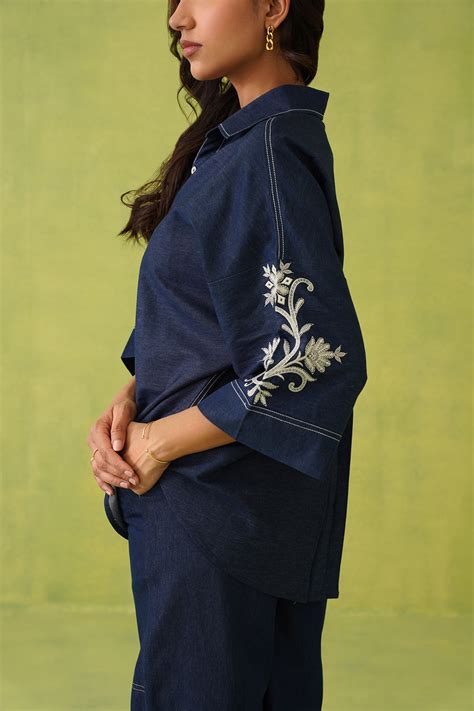 Noor Denim Embroidered Coord Set – INCHING INDIA