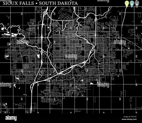 Simple map of Sioux Falls, South Dakota, USA. Black and white version ...