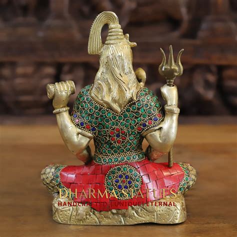 Brass Shiva seated, Golden & Stonework, 9" – Dharma Statues