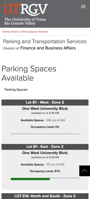 UTRGV Parking Spaces Available Widget
