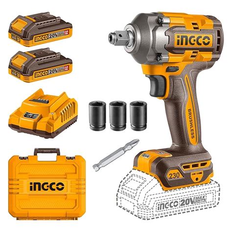 Ingco 20V Brushless Cordless Impact Wrench & Driver with 2 Batteries ...