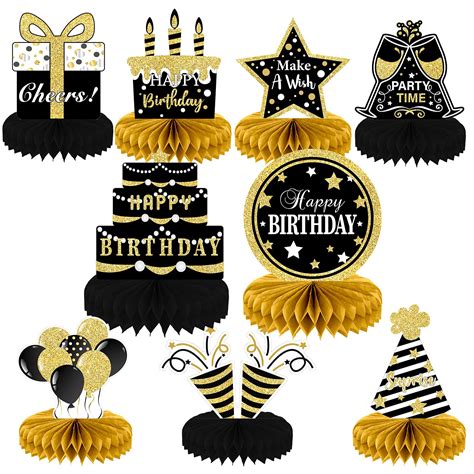 Buy 9 Pieces Black Gold Birthday Decorations Birthday Centerpieces for ...