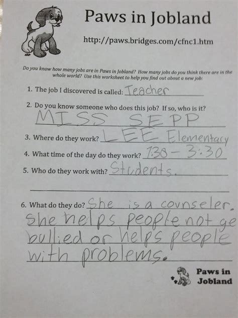 Ms. Sepp's Counselor Corner: Paws in Jobland