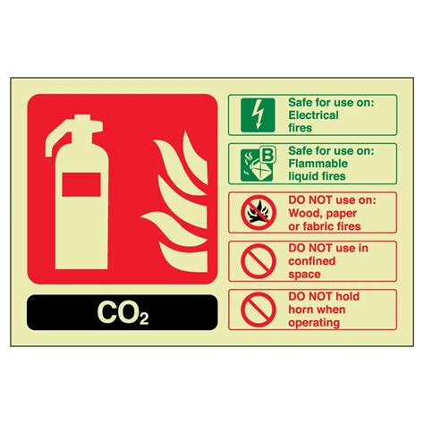 VSafety Glow In The Dark CO2 Fire Extinguisher Sign - 150mm x 100mm ...