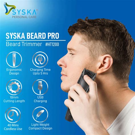 Buy SYSKA HT1200 RUNTIME: 40 MIN TRIMMER FOR MEN (BLACK) Online & Get ...
