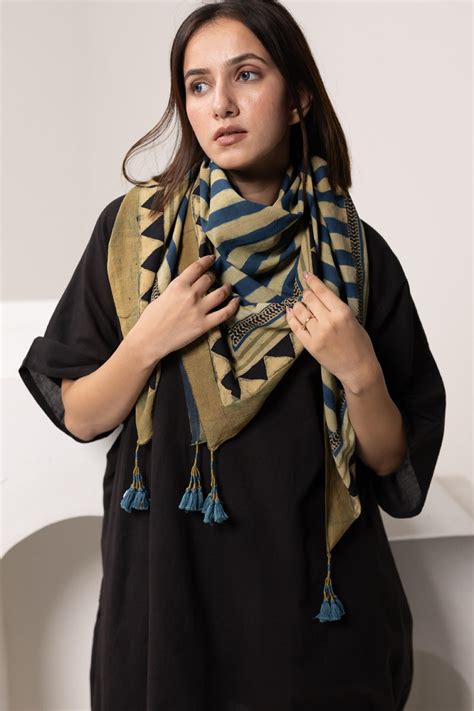 Vrajbhoomi:Cotton Scarf - Triangle Border