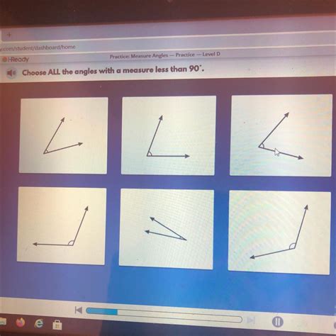 Choose ALL the angles with a measure less than 90 degrees - brainly.com