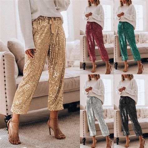 Gold Sequin Shiny Wide Beam Leg Pants CODE: KAR846– Monrsh