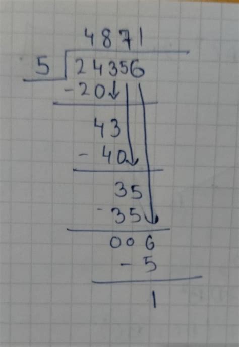 24 356 divided by 5 using long division pls show me the explanation ...