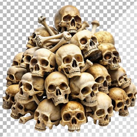 Premium PSD | Pile of skull bones on transparent background
