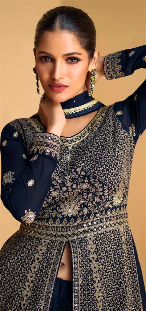 Georgette Anarkali Suit in Navy Blue | Anarkali Suit Collection – Anant ...