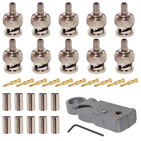 10pcs BNC Crimp Male Connector for RG58 RG400 LMR195 and Rorary Coax ...