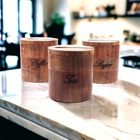 Creation India Craft Handmade Wooden Jar for Tea, Sugar & Coffee ...