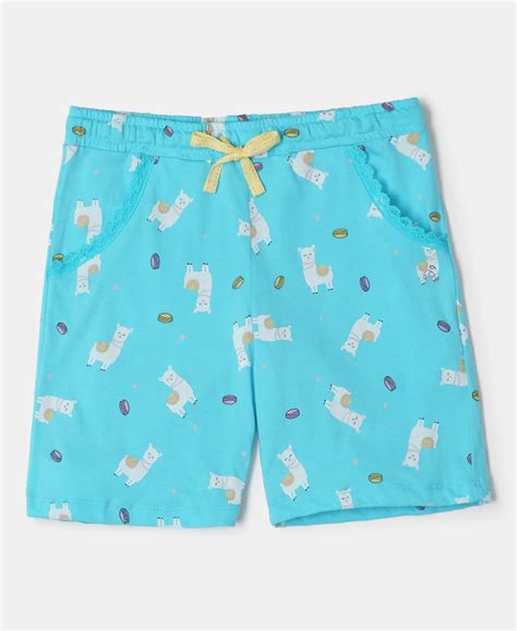 Buy Girl's Super Combed Cotton Printed Shorts - Blue Curacao Printed ...