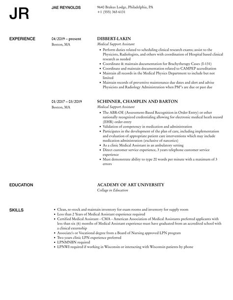Medical Support Assistant Resume Samples | Velvet Jobs