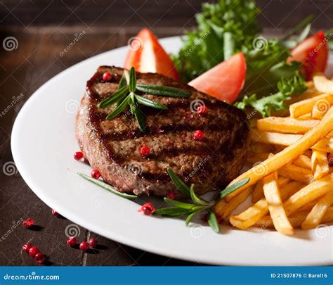 Rustic Grilled Steak with French Fries Stock Photo - Image of gourmet ...