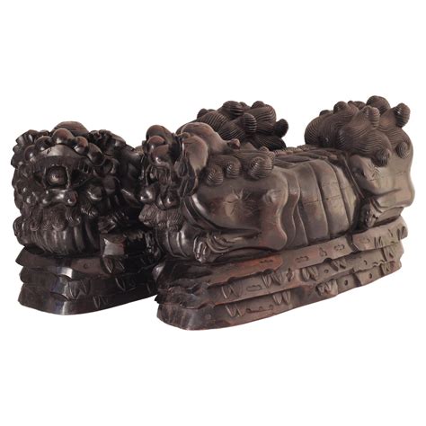 Very Rare Pair of 18th Century Chinese Marble Temple Lion Guardians Foo ...
