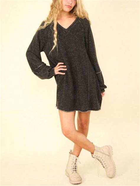 Women's Casual Mini Dress Chic Oversized A-Line Sweatshirt Dress Black ...