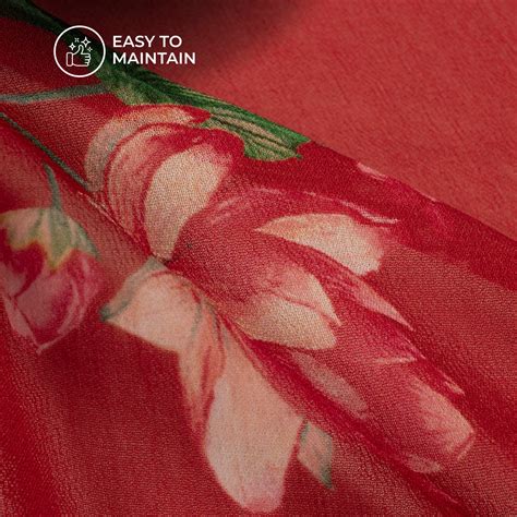 Cherry Red Floral Digital Print Pure Georgette Fabric – Fabcurate