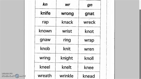 kn, wr, gn no peeking word sort - YouTube