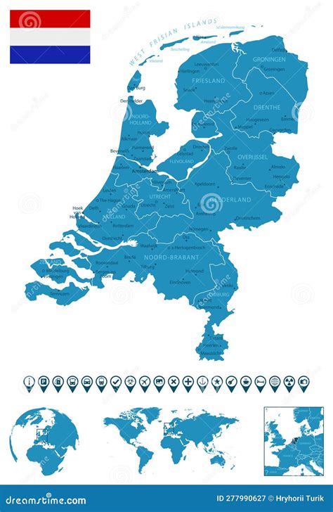 Netherlands - Detailed Blue Country Map with Cities, Regions, Location ...