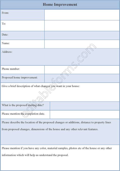 Home Improvement Form | Editable PDF Forms