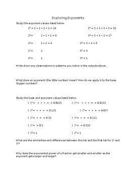 Exploring Patterns in Exponents by Corinne Day | TPT