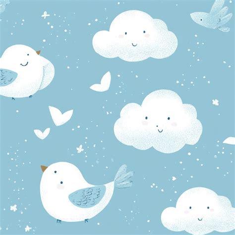 Smiling clouds and birds in a blue sky | Premium AI-generated image