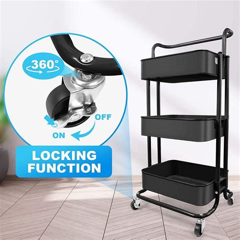 Dunatou 3-Tier Meatl Rolling Utility Cart with India | Ubuy