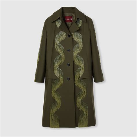 Abrigo de lana con flecos y cuentas en verde bosque | GUCCI® ES