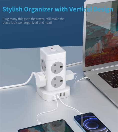 Hulker Tower Extension Lead with USB Slots, Multi Plug Extension 8 Way ...