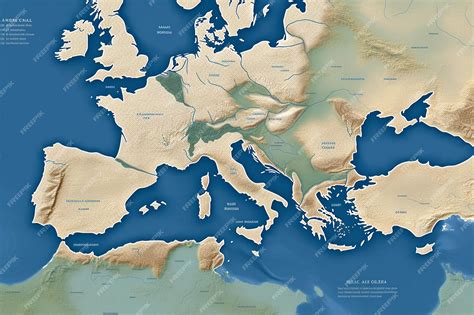 Premium Photo | A map of europe showing the water in the middle.
