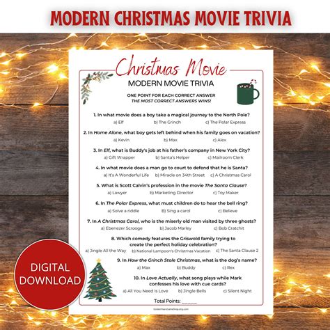 Christmas movie trivia game printable pdf digital download christmas ...