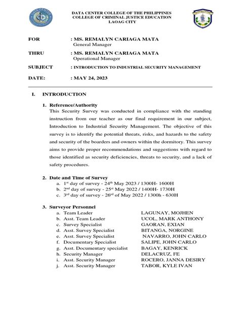 Image result for Example of a Security Survey Report