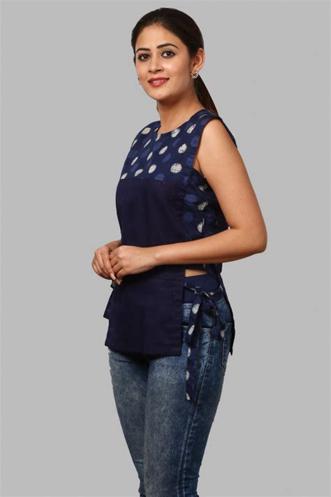 Polka Dot Straight Cut Blue Top – anokherang