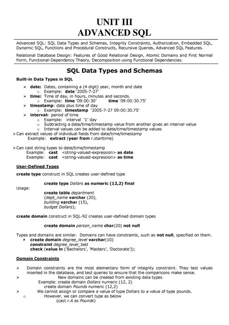 DBMS UNIT-3 - Easy notes to refer for exams - UNIT III ADVANCED SQL ...