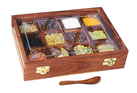 Buy CRAFTCASTLE Sheesham Wooden Spice Box Set with 12 Containers ...