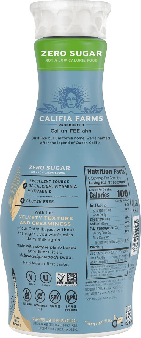 Califia Farms Oat Milk Zero Sugar Gluten Free 48 Oz –, 40% OFF