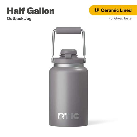 RTIC Half Gallon Ceramic Lined Insulated Outback Water Bottle Jug, Leak ...