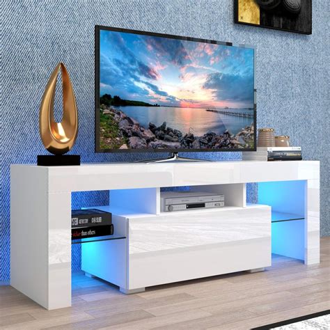 Buy Modern TV Stand Entertainment Center with 20 Color LED Background ...