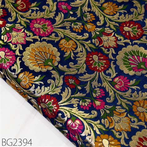 Indian Navy Blue Silk Brocade By The Yard Wedding Dress Banarasi Costu ...