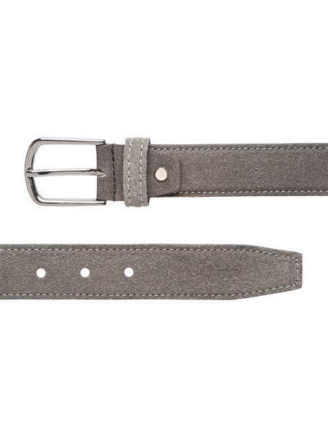 Buy Men'S Ash Grey Italian Suede Leather Belt Handcrafted With Glossy ...