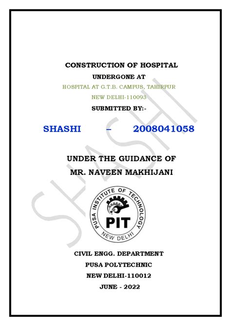 Final Internship Report: Construction of Hospital at G.T. Campus - Studocu