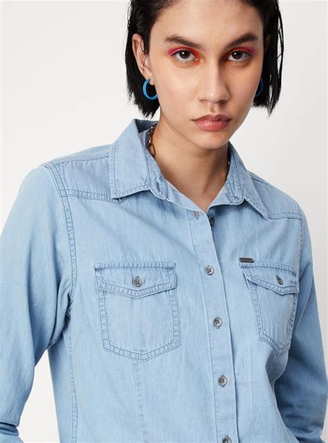 Buy Women Solid Denim shirt Online at just Rs. 999.0 - 1000012747693 ...