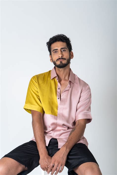 Pink-Yellow Color-Blocked Shirt – The Verandah