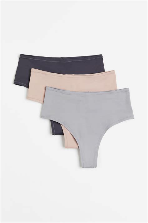3-pack microfibre Brazilian briefs - Dark grey/Pink/Grey - Ladies | H&M IN
