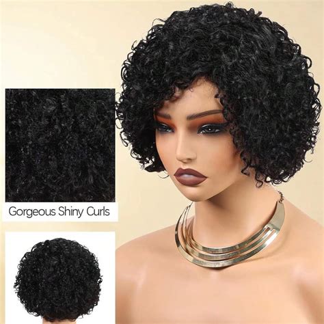 Losse krullende pruik van menselijk haar met pony's 180% dichtheid ...